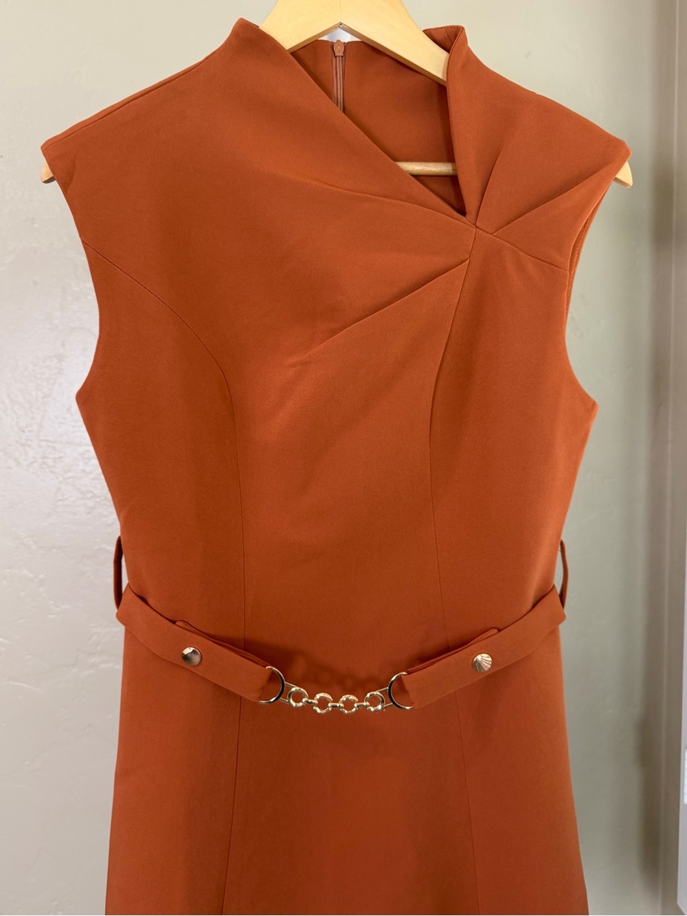 Commense Rust Orange Mini Dress Small NWT with Belt Sleeveless Tailored - Picture 5 of 9